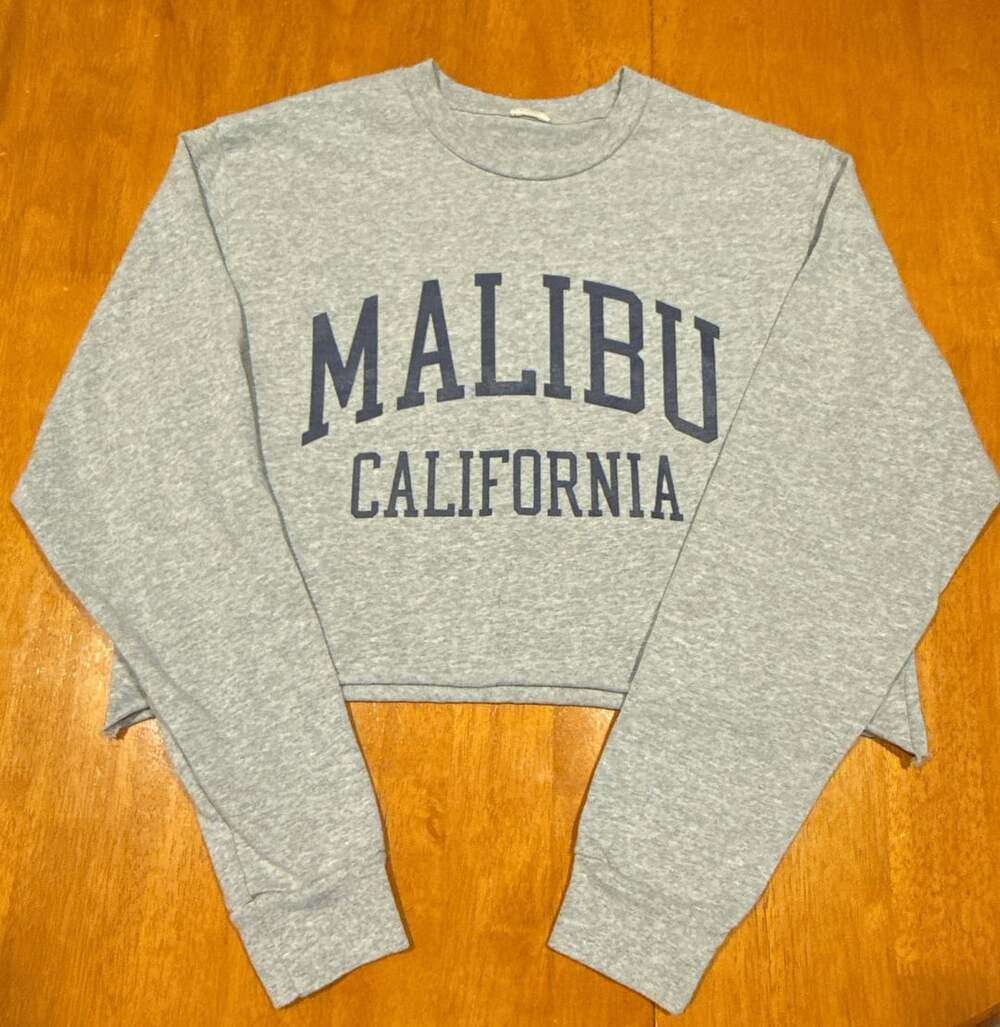 Brandy Melville Malibu California Cropped Sweatshirt One Size Gray